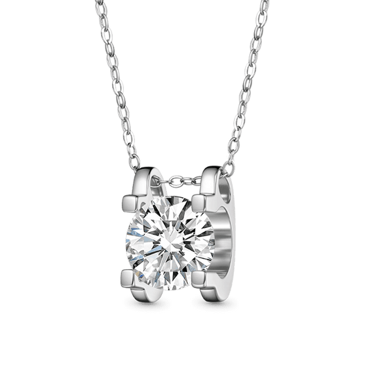 Gnoce Round Cut Moissanite Necklace Platinum-plated Silver Blend_1