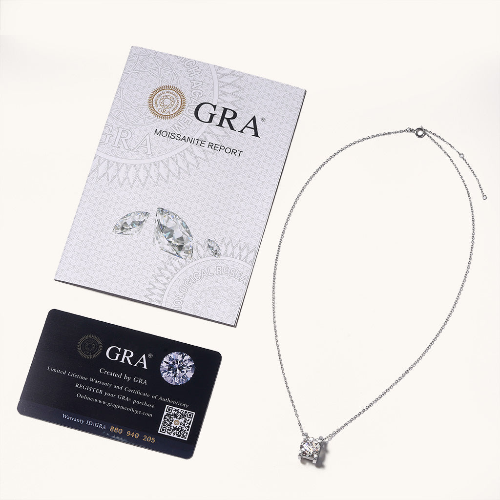 Gnoce Round Cut Moissanite Necklace Platinum-plated Silver Blend_3