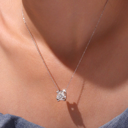 Gnoce Round Cut Moissanite Necklace Platinum-plated Silver Blend_6