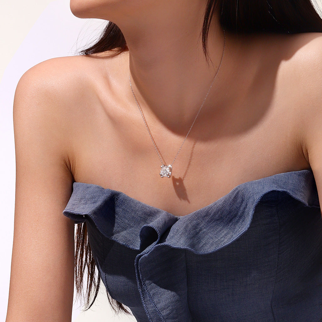 Gnoce Round Cut Moissanite Necklace Platinum-plated Silver Blend_5