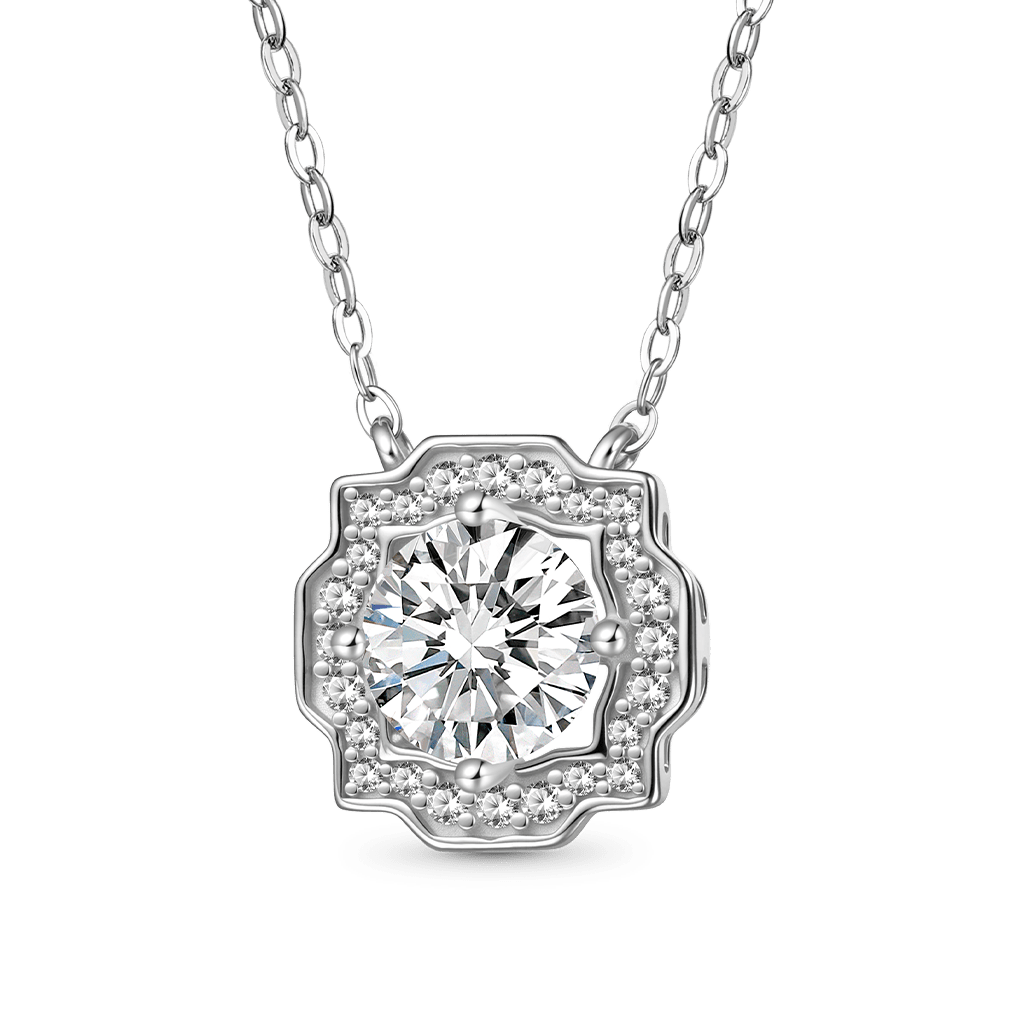 Gnoce Round Center Moissanite Necklace Platinum-plated Silver Blend_1