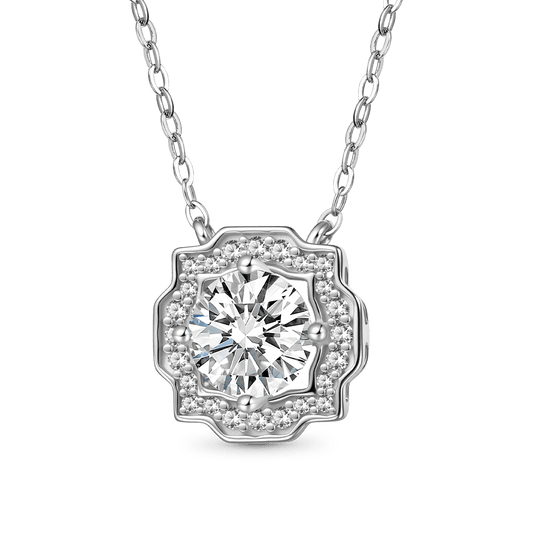 Gnoce Round Center Moissanite Necklace Platinum-plated Silver Blend_1