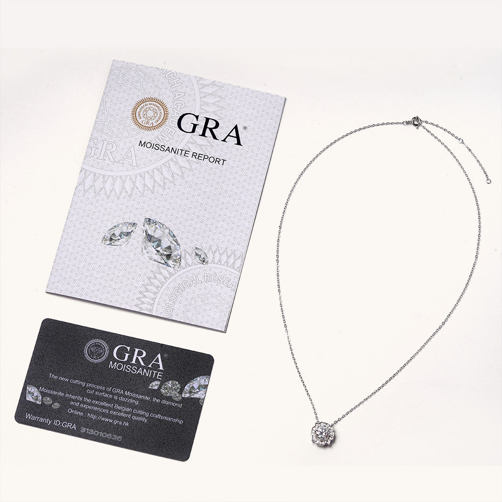 Gnoce Round Center Moissanite Necklace Platinum-plated Silver Blend_3