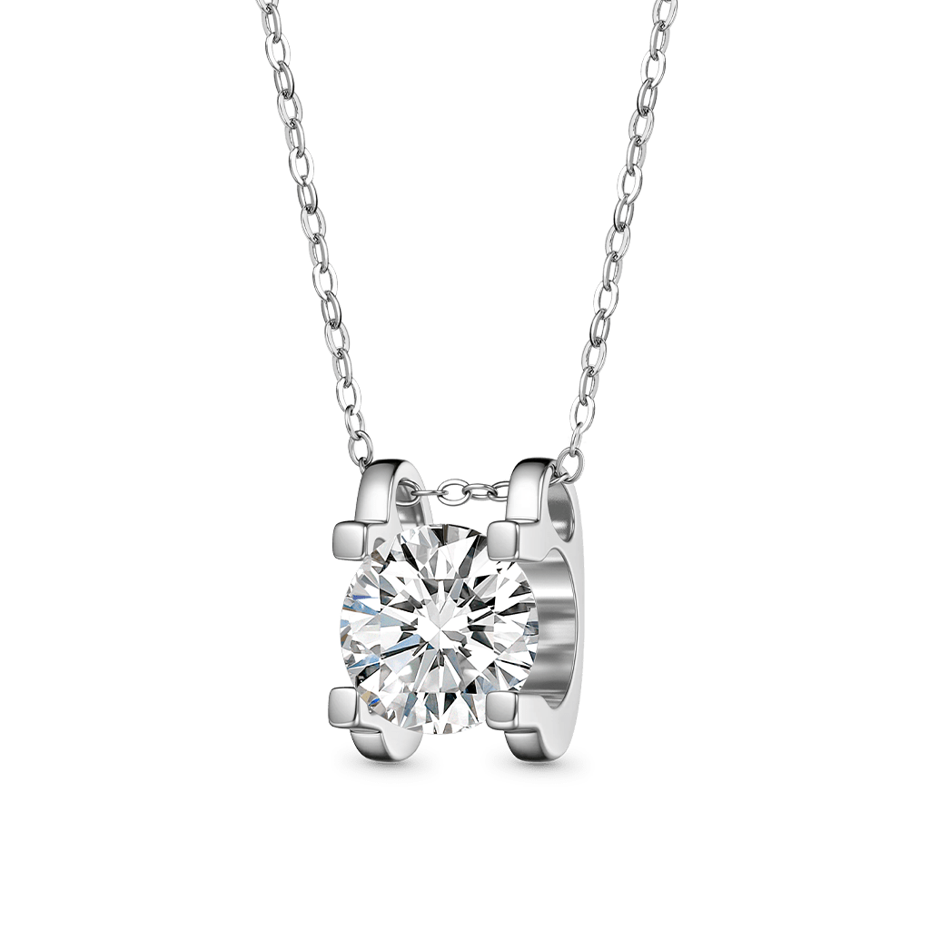 Gnoce Round Moissanite Solitaire Necklace Platinum-plated Silver Blend_1