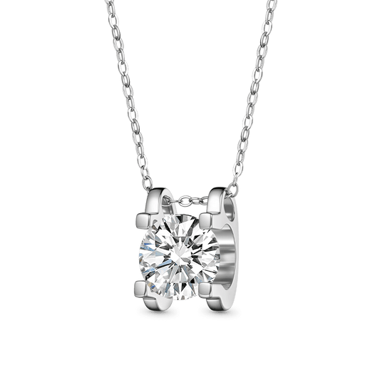 Gnoce Round Moissanite Solitaire Necklace Platinum-plated Silver Blend_1