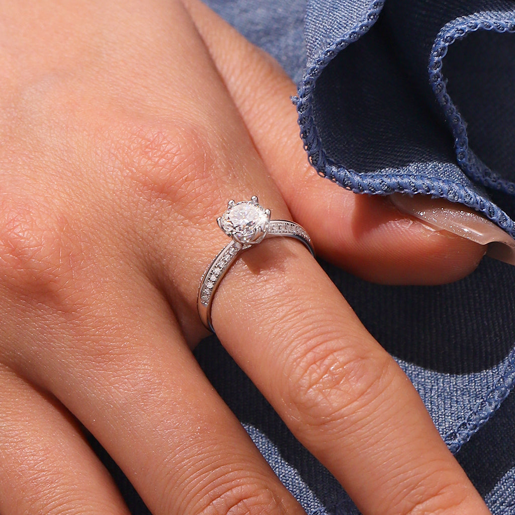 Gnoce Moissanite Cathedral Ring Platinum-plated Silver Blend_6