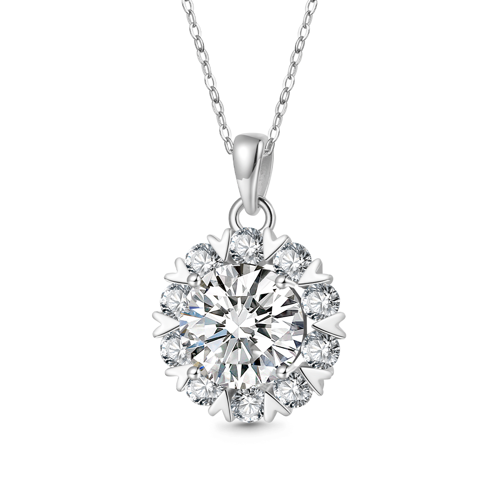 Gnoce 5Ct Round Moissanite Sunflower Necklace Platinum-plated Silver Blend_1