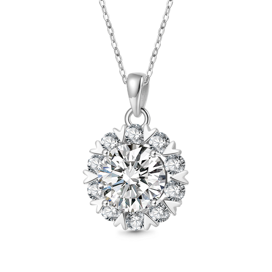 Gnoce 5Ct Round Moissanite Sunflower Necklace Platinum-plated Silver Blend_1
