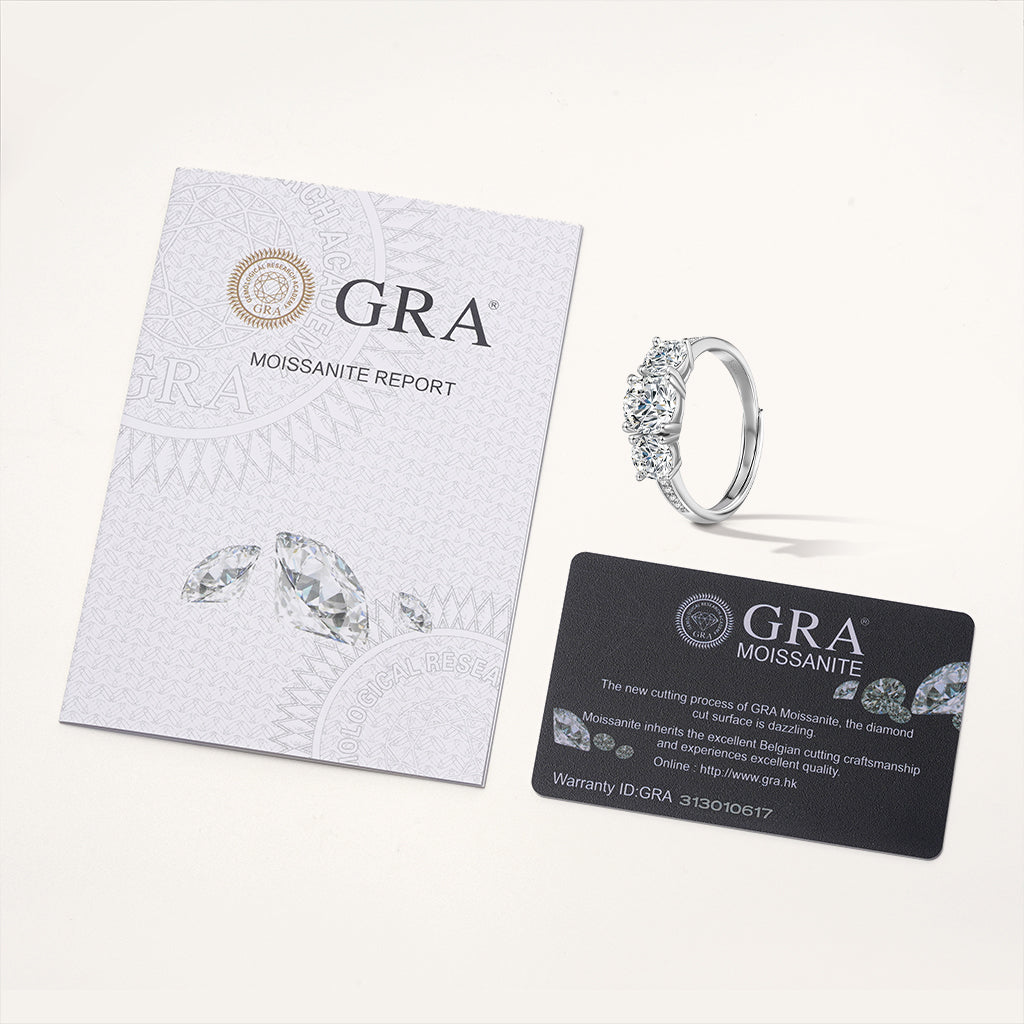 Gnoce 0.7 Ct Round VVS Moissanite Three-Stone Ring_3