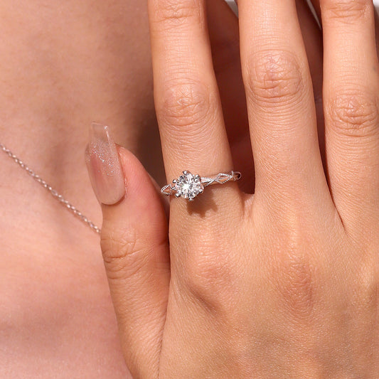 Gnoce 1Ct Round Halo Moissanite Ring Platinum-plated Silver Blend_6