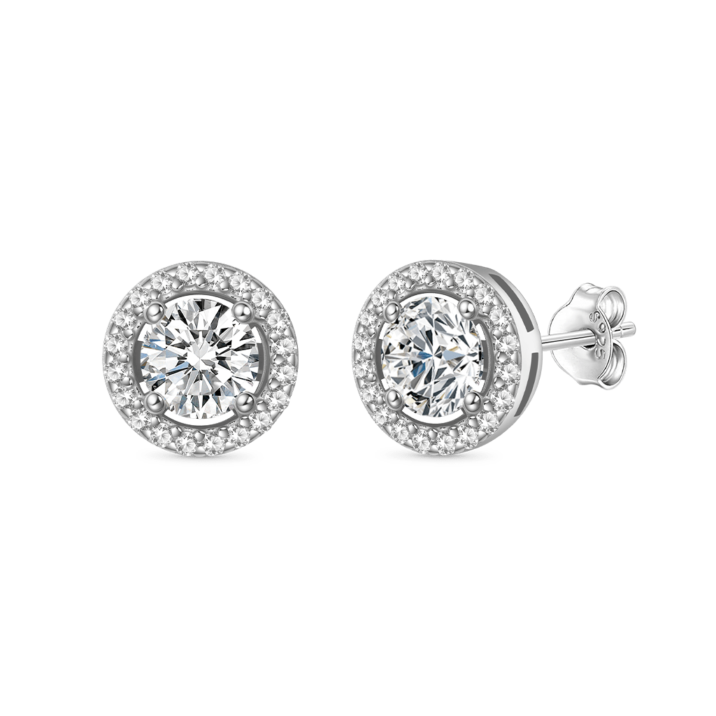 Gnoce Round Cut Rubover Moissanite Earrings Platinum-plated Silver Blend_1