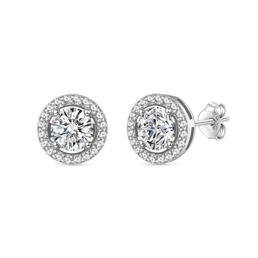 Gnoce Round Cut Rubover Moissanite Earrings Platinum-plated Silver Blend_1