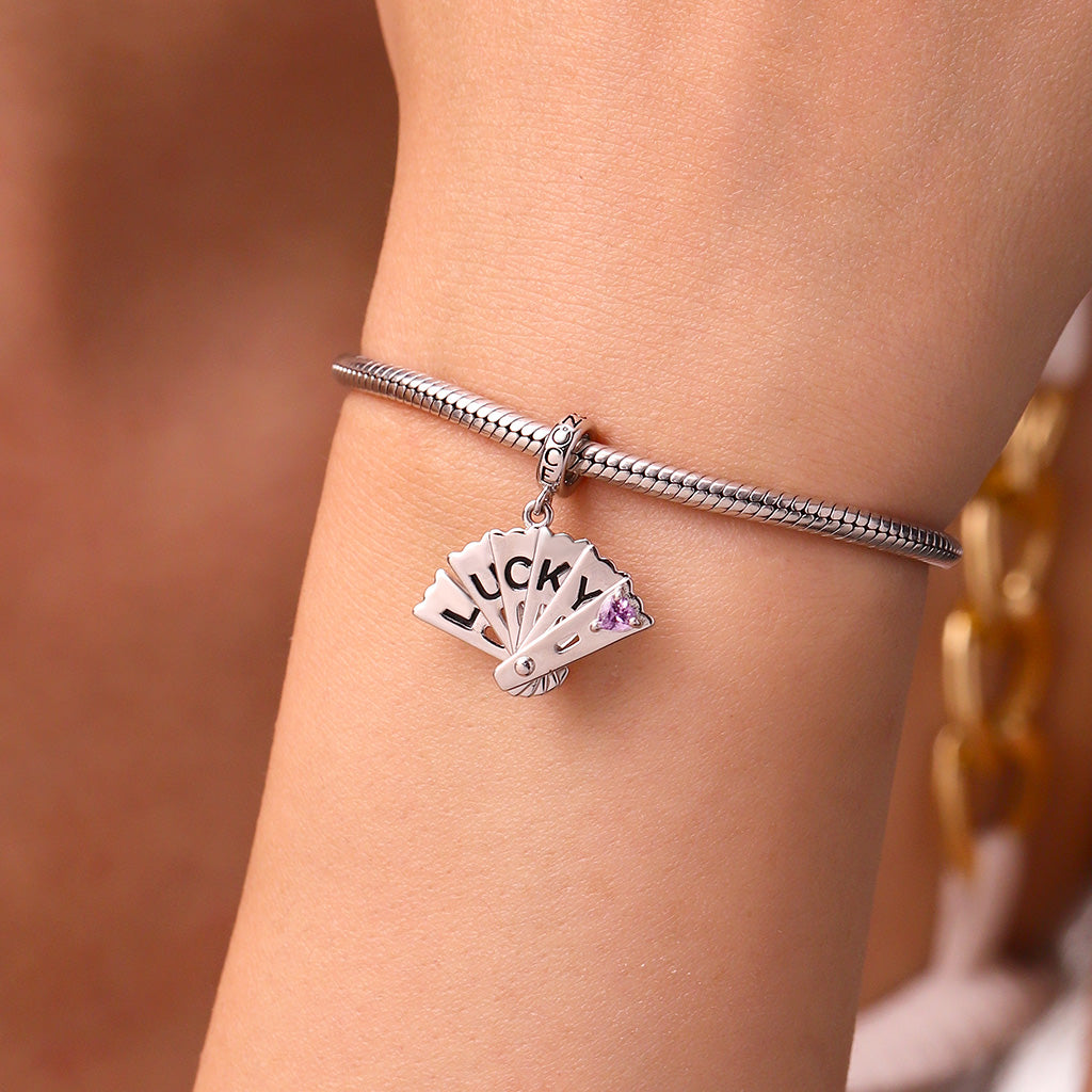 Gnoce LUCKY Openable Exquisite Fan Inlaid with Gemstone Pendant Dangle Charm_8