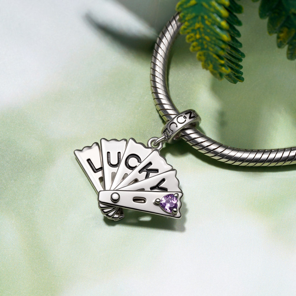 Gnoce LUCKY Openable Exquisite Fan Inlaid with Gemstone Pendant Dangle Charm_6