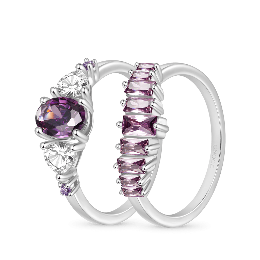 Gnoce Egg-cut Fuchsia Rectangle Stones Ring Platinum-plated Silver Blend_2