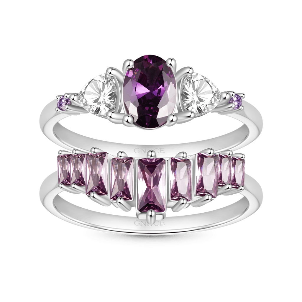Gnoce Egg-cut Fuchsia Rectangle Stones Ring Platinum-plated Silver Blend_1