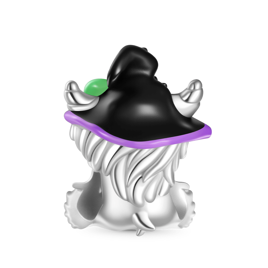 Gnoce Highland Cow Wearing Witch Hat Charm Platinum-plated Silver Blend_2