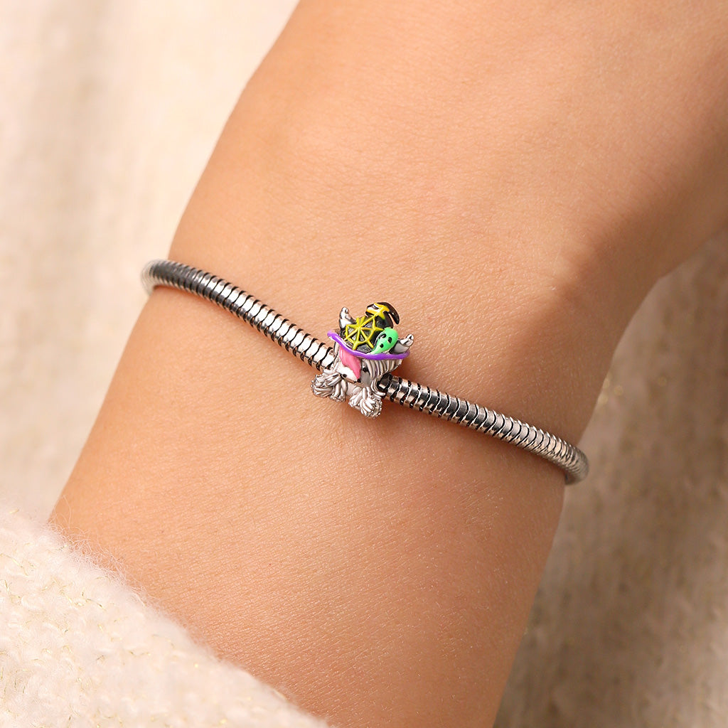 Gnoce Highland Cow Wearing Witch Hat Charm Platinum-plated Silver Blend_5