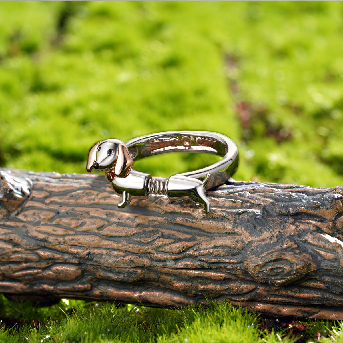 Gnoce Spoof Dachshund Adjustable Ring Platinum-plated Silver Blend_3