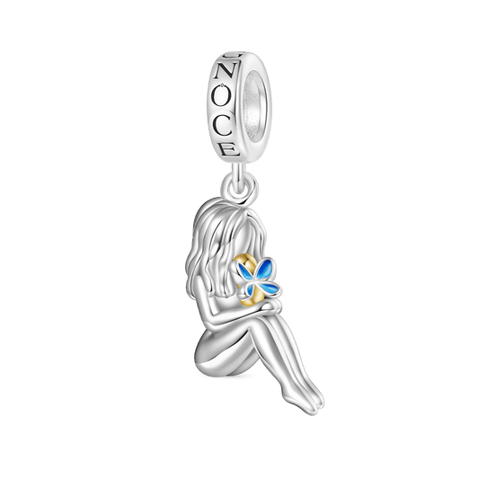 Gnoce Mother Holding Butterfly Baby Memorial Charm Platinum-plated Silver Blend_1