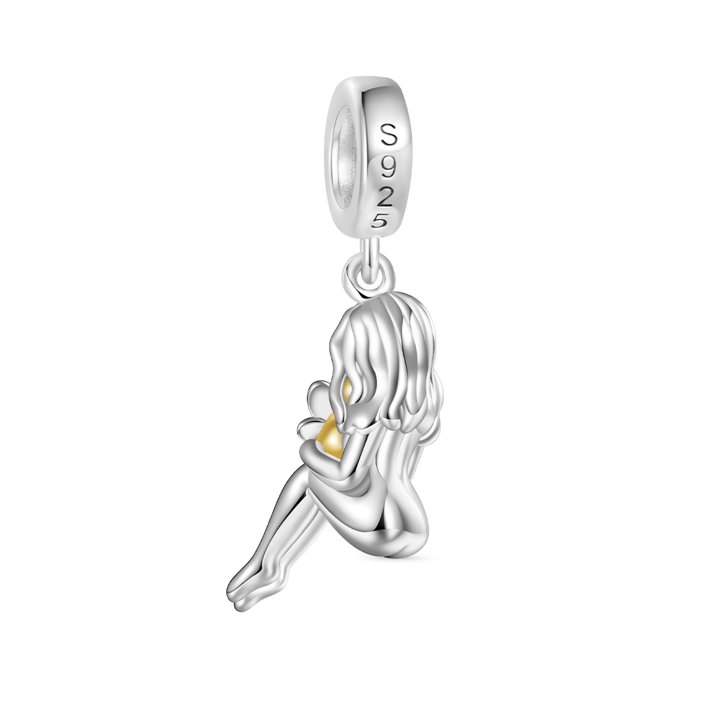 Gnoce Mother Holding Butterfly Baby Memorial Charm Platinum-plated Silver Blend_2