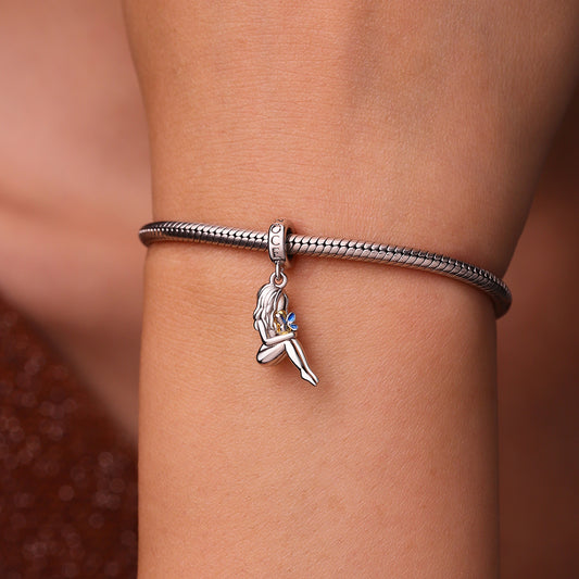 Gnoce Mother Holding Butterfly Baby Memorial Charm Platinum-plated Silver Blend_6