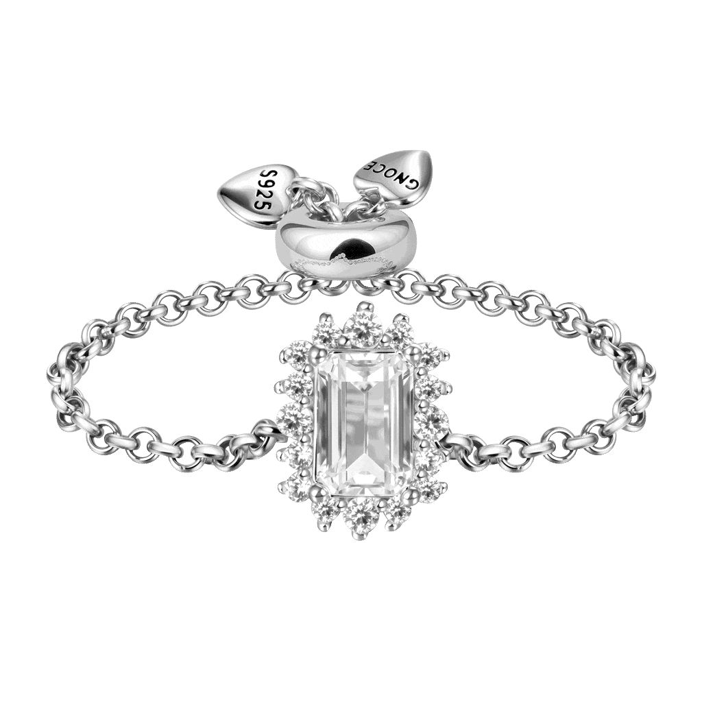 Gnoce Rectangular Cut Diamond Adjustable Chain Ring Platinum-plated Silver Blend_1