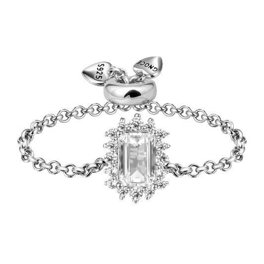 Gnoce Rectangular Cut Diamond Adjustable Chain Ring Platinum-plated Silver Blend_1