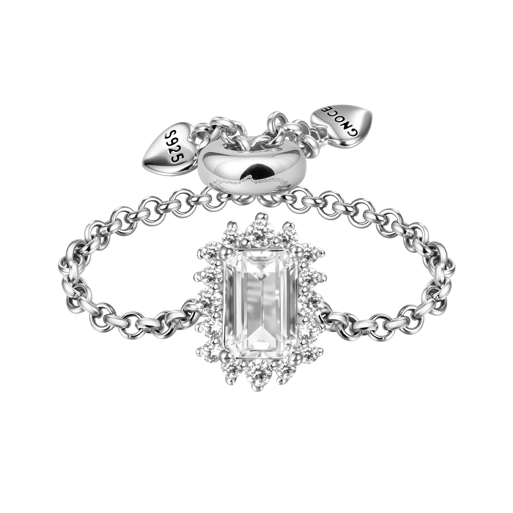 Gnoce Rectangular Cut Diamond Adjustable Chain Ring Platinum-plated Silver Blend_2