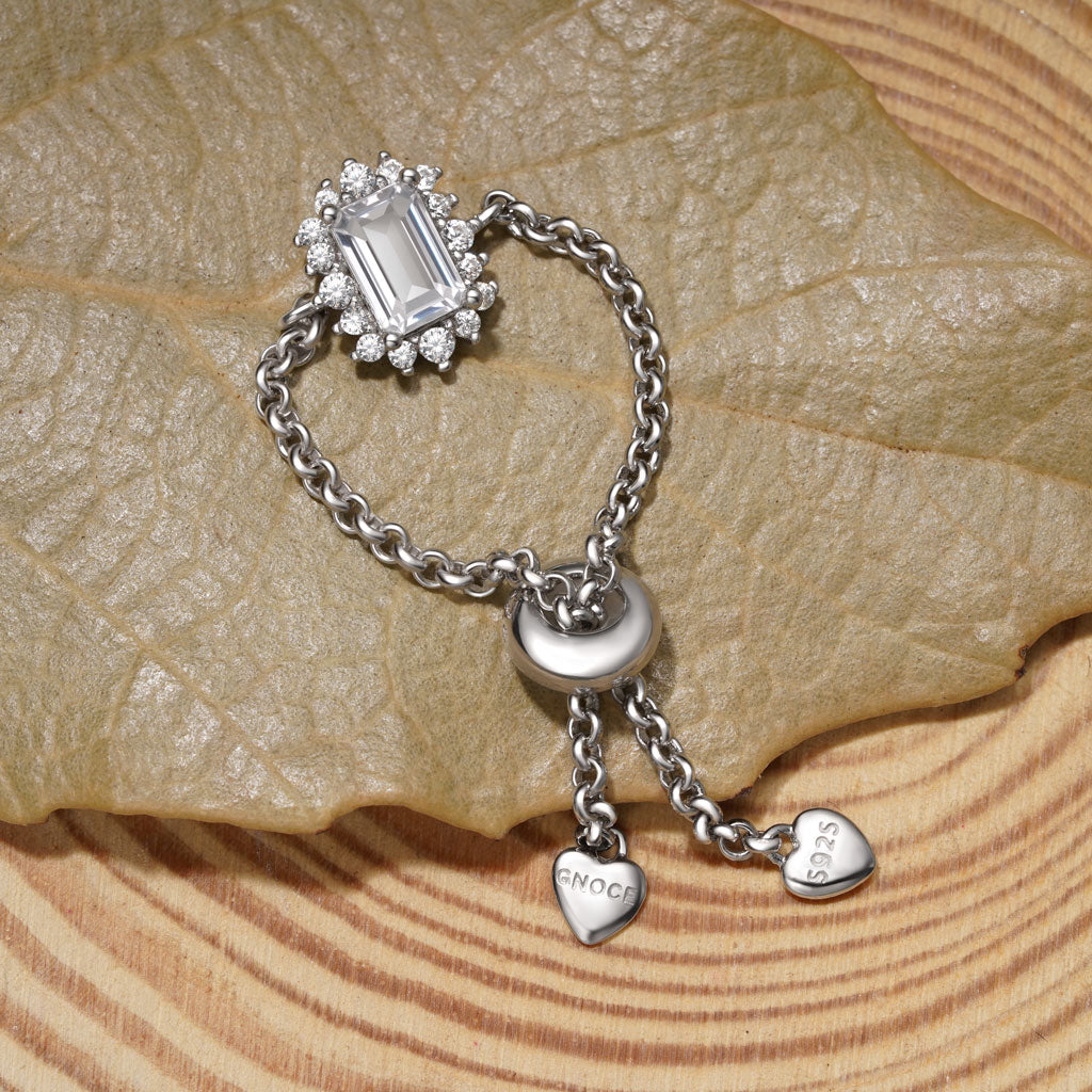 Gnoce Rectangular Cut Diamond Adjustable Chain Ring_4