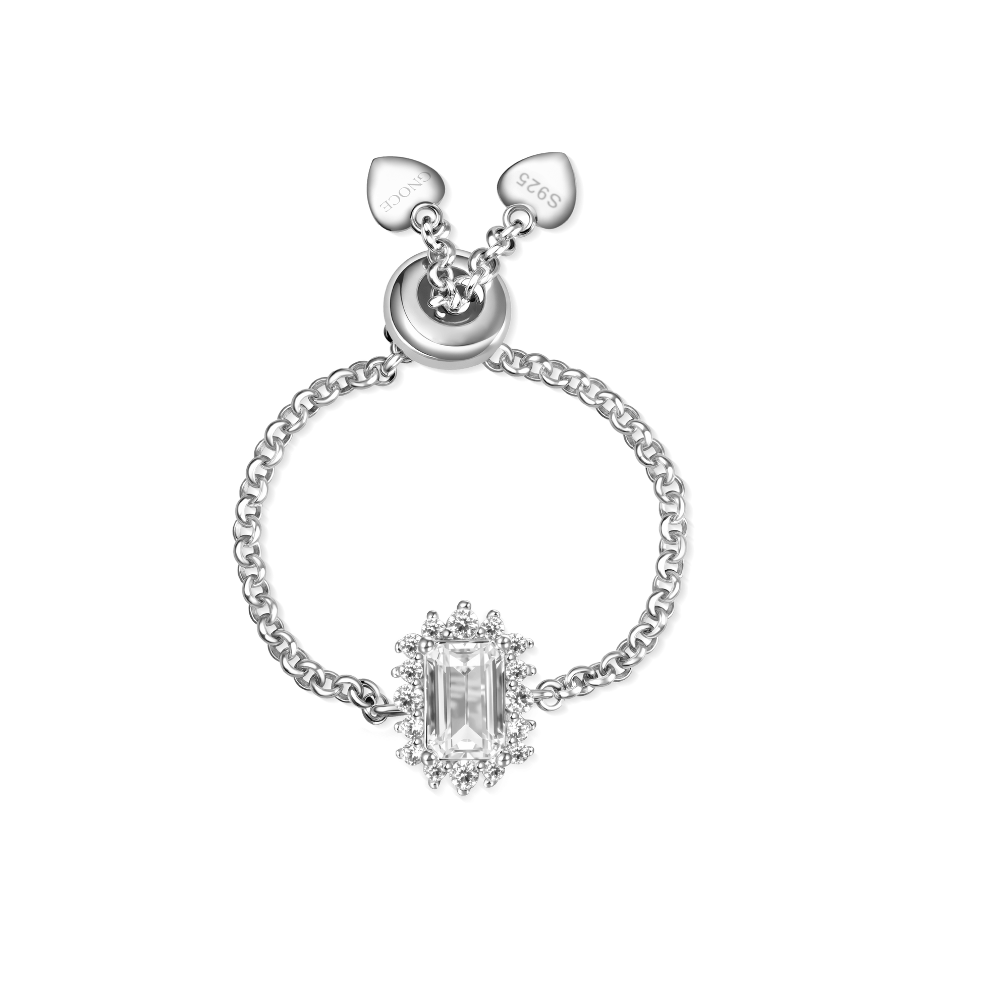 Gnoce Rectangular Cut Diamond Adjustable Chain Ring Platinum-plated Silver Blend_3