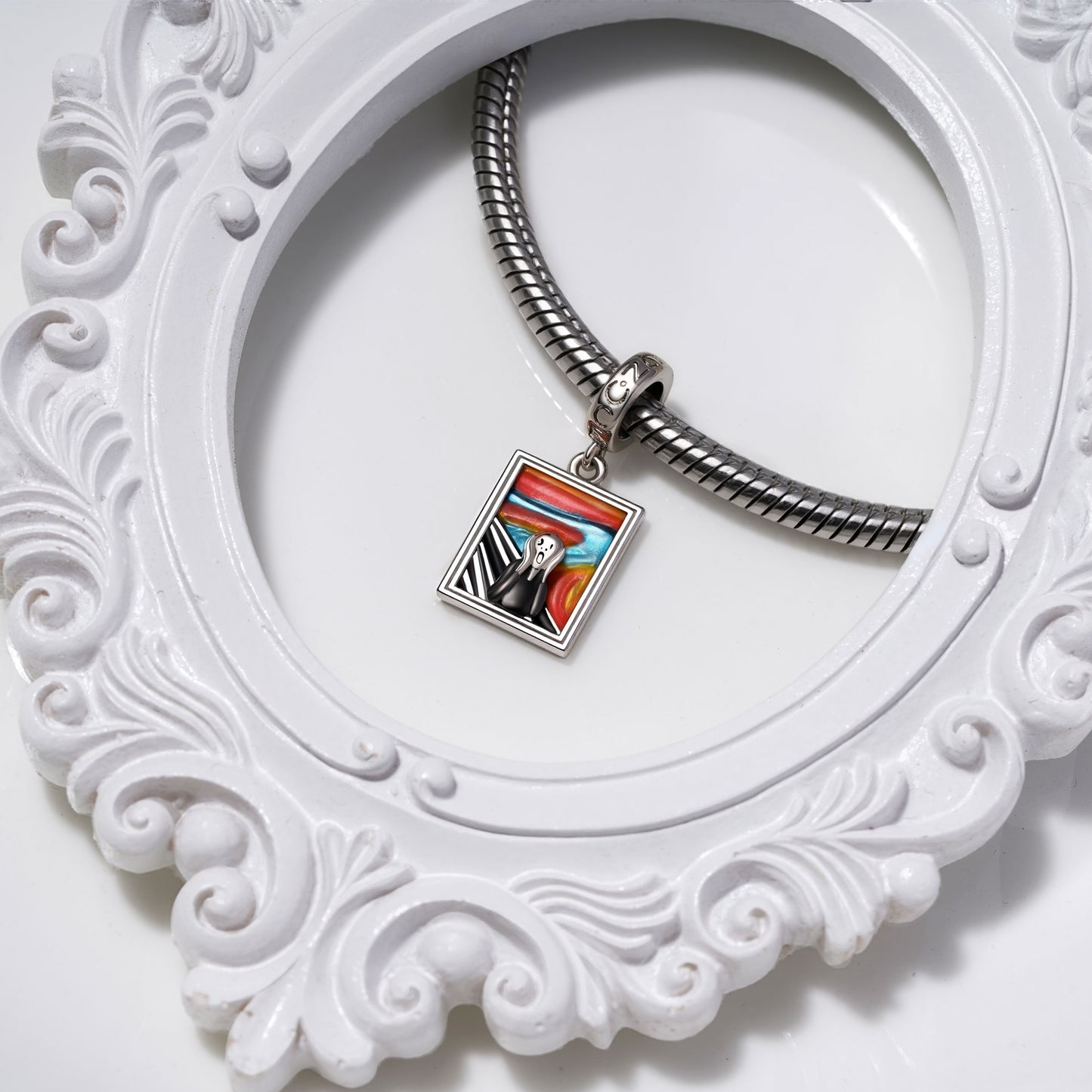 Gnoce Horror Chewing Scream Square Charm Platinum-plated Silver Blend_4