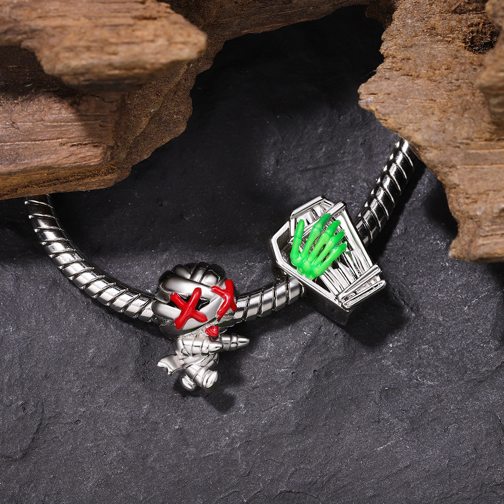 Gnoce Luminous Coffin Skeleton Hand Charm Platinum-plated Silver Blend_4