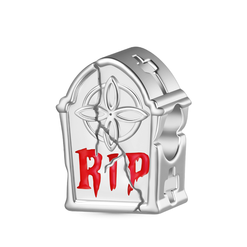 Gnoce Cracked RIP Tombstone Glow-in-the-Dark Charm Platinum-plated Silver Blend_2