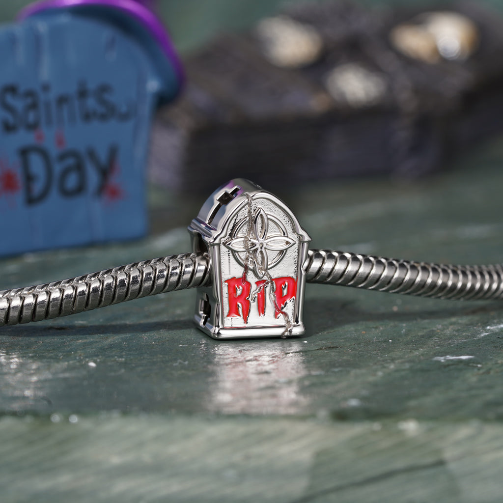 Gnoce Cracked RIP Tombstone Glow-in-the-Dark Charm Platinum-plated Silver Blend_4