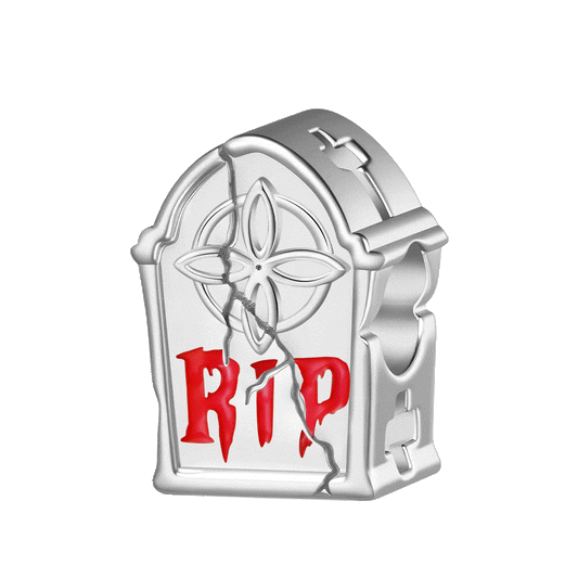 Gnoce Cracked RIP Tombstone Glow-in-the-Dark Charm Platinum-plated Silver Blend_1