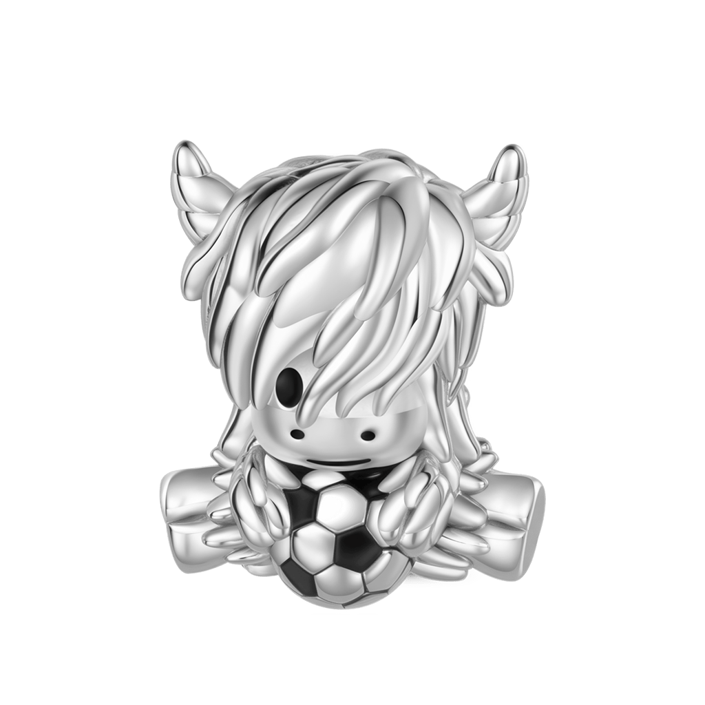 Gnoce Football Highland Cow Charm Platinum-plated Silver Blend_1