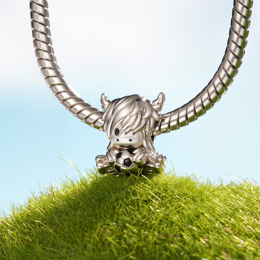 Gnoce Football Highland Cow Charm Platinum-plated Silver Blend_3