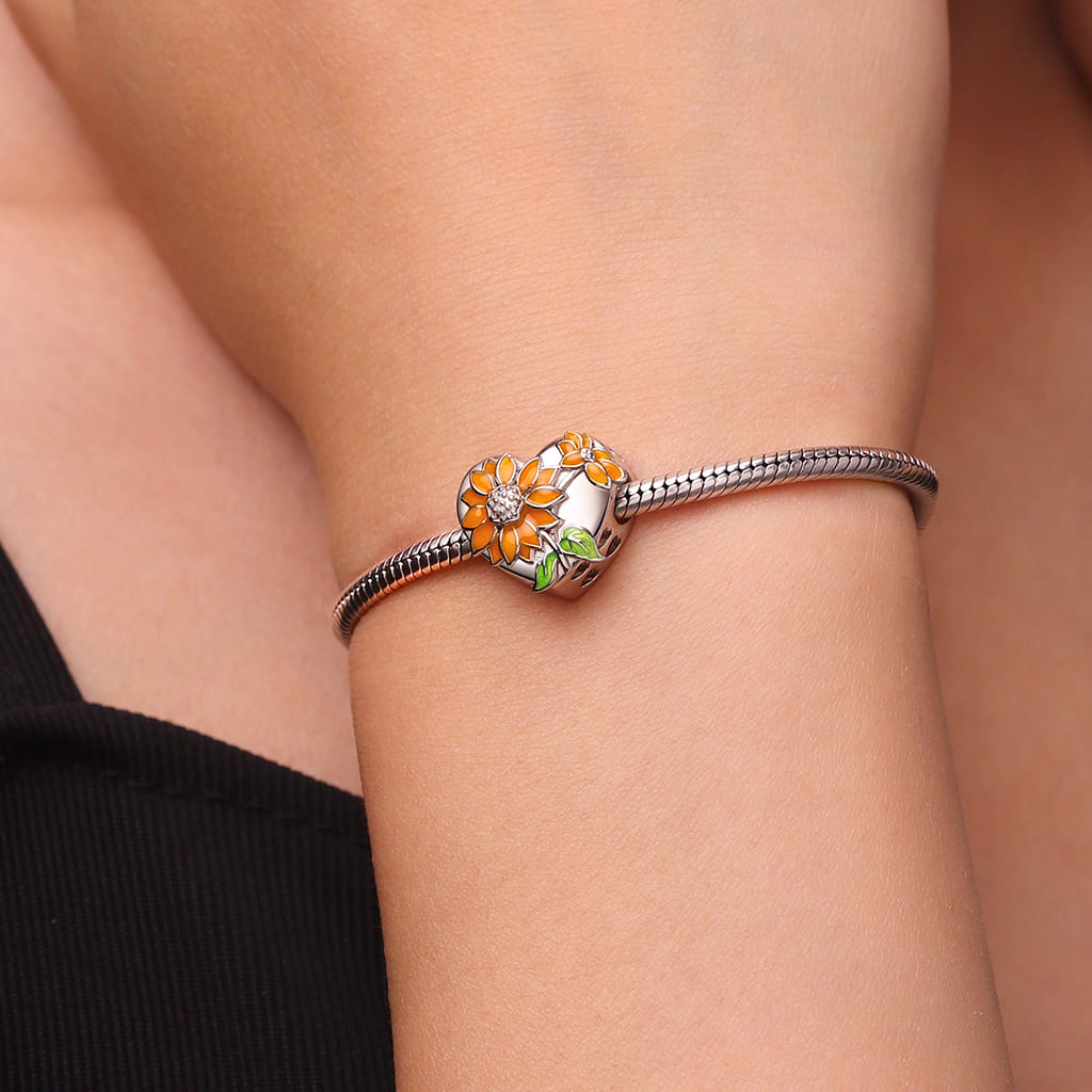 Gnoce Color-changing Sunflower Heart Engravable Charm Platinum-plated Silver Blend_6