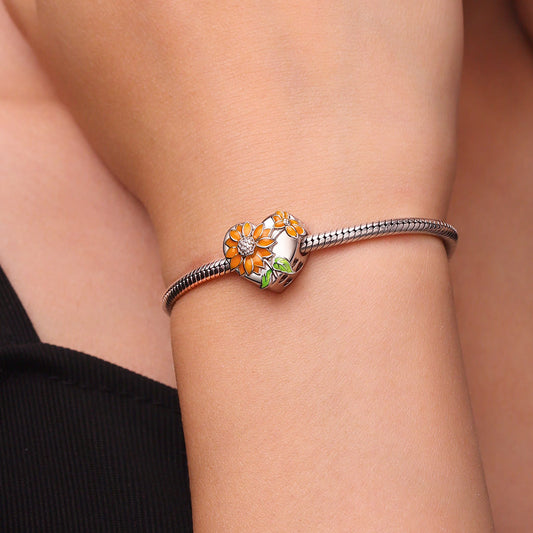 Gnoce Color-changing Sunflower Heart Engravable Charm Platinum-plated Silver Blend_6