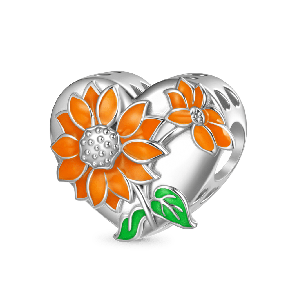Gnoce Color-changing Sunflower Heart Engravable Charm Platinum-plated Silver Blend_2
