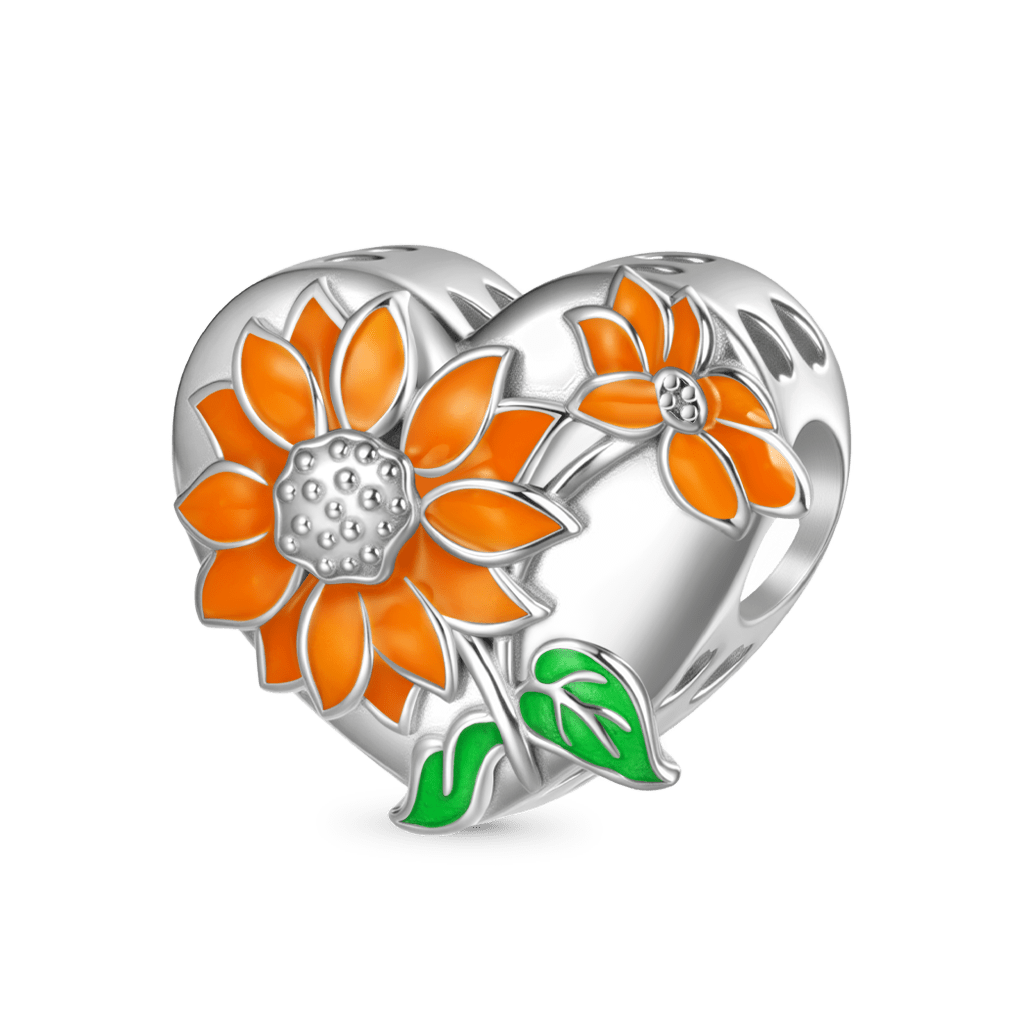 Gnoce Color-changing Sunflower Heart Engravable Charm Platinum-plated Silver Blend_2