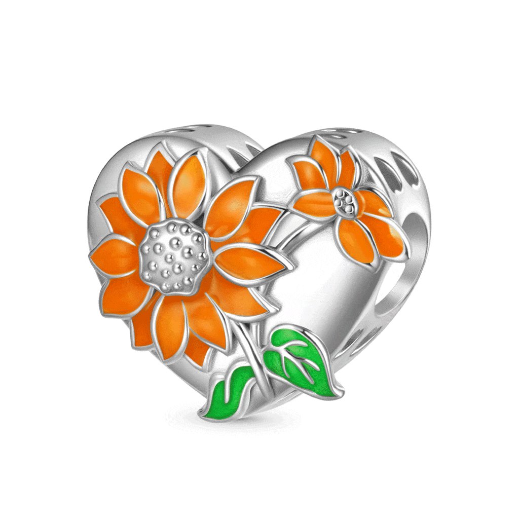 Gnoce Color-changing Sunflower Heart Engravable Charm Platinum-plated Silver Blend_1