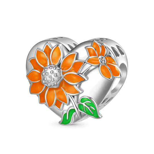 Gnoce Color-changing Sunflower Heart Engravable Charm Platinum-plated Silver Blend_1