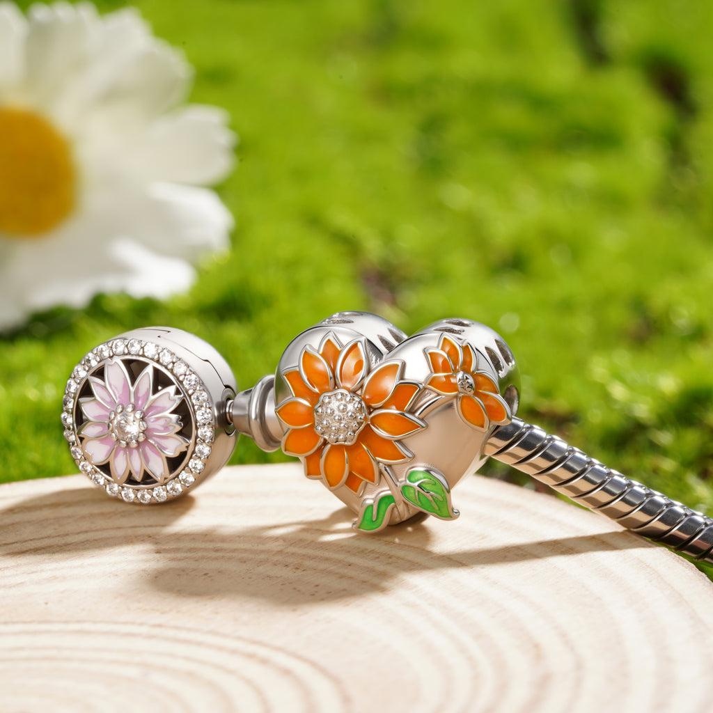 Gnoce Color-changing Sunflower Heart Engravable Charm Platinum-plated Silver Blend_4