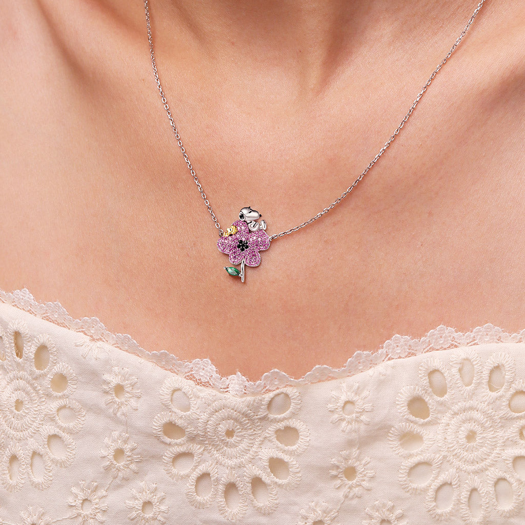 Gnoce Peanuts Snoopy Nature Flower Diamond Necklace_7