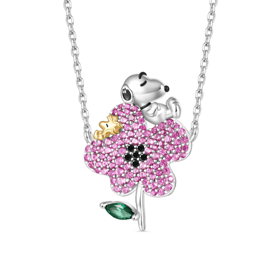 Gnoce Peanuts Snoopy Nature Flower Diamond Necklace_1