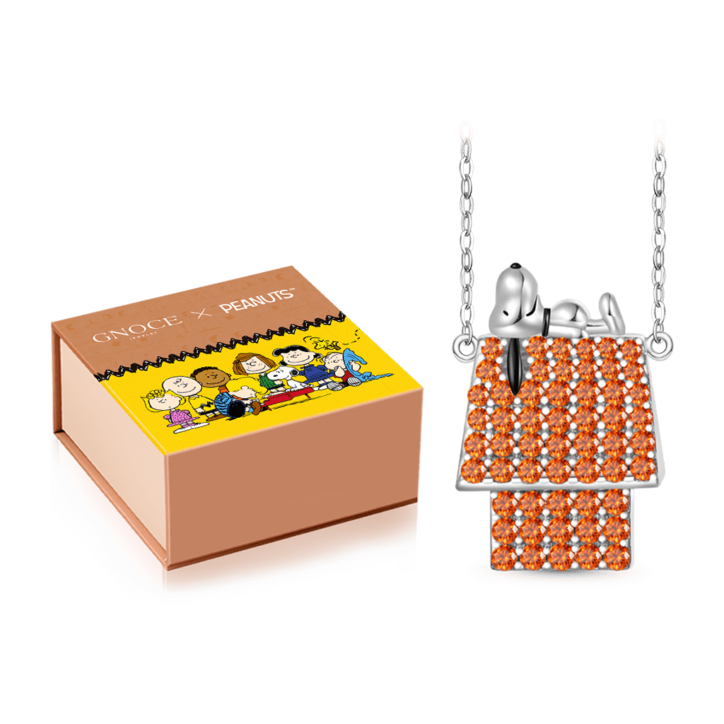 Gnoce Peanuts Lying Snoopy Doghouse Diamond Necklace_2