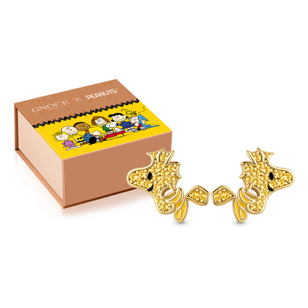 Gnoce Peanuts Smiling Flying Woodstock Diamond Stud Earrings_2