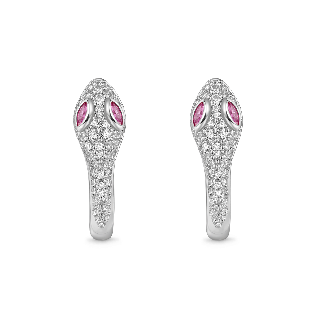 Gnoce White Diamond Snake Huggie Hoop Earrings Platinum-plated Silver Blend_1